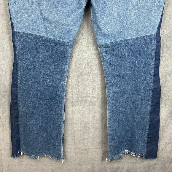 Madewell X ISKO Jeans Women 30 Blue Patchwork Flare Raw Hem Boho Festival Hippie - Picture 5 of 13